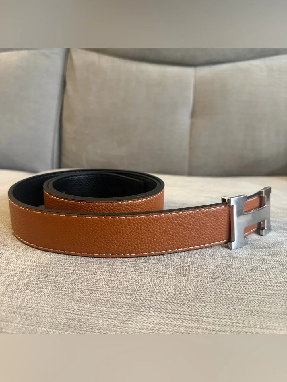 Hermes Men's Brown Belt Silver Buckle Size 125